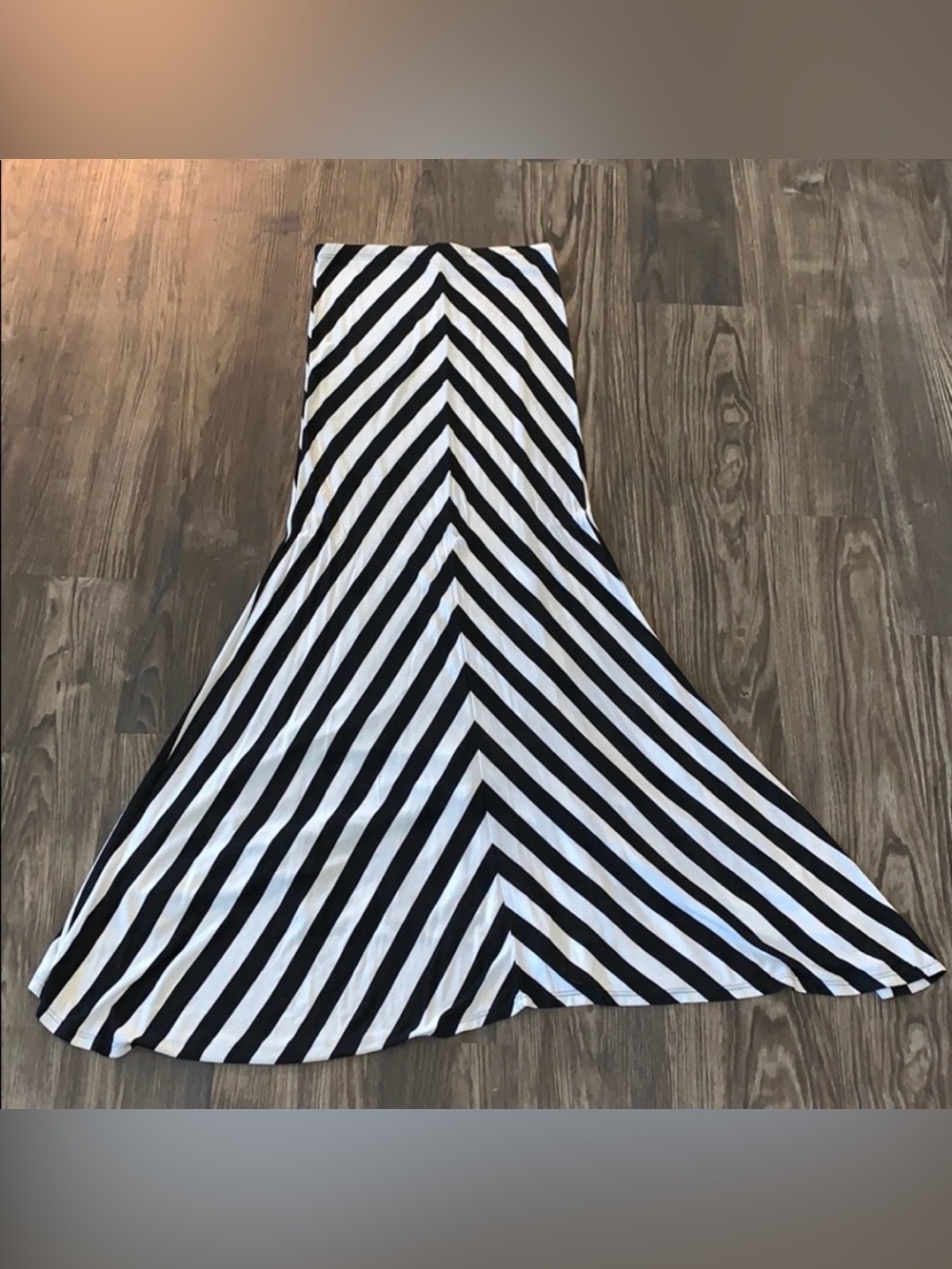 Black and White Striped Strapless Maxi Dress